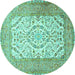 Round Machine Washable Persian Turquoise Traditional Area Rugs, wshtr4769turq