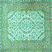 Square Machine Washable Persian Turquoise Traditional Area Rugs, wshtr4769turq