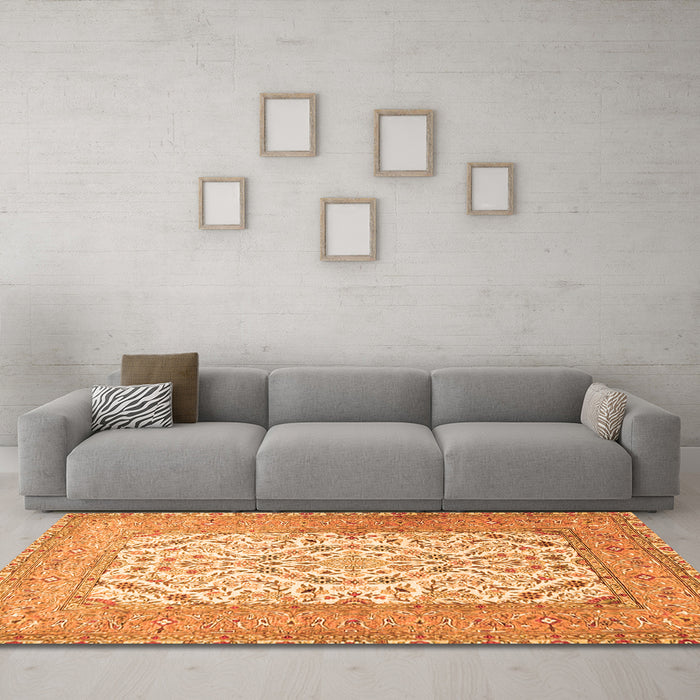 Machine Washable Persian Orange Traditional Area Rugs in a Living Room, wshtr4769org
