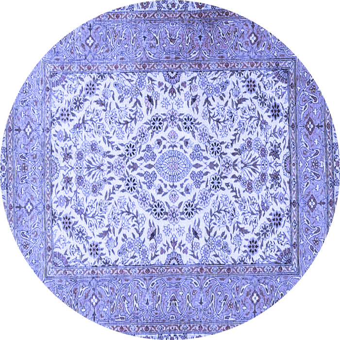 Round Machine Washable Persian Blue Traditional Rug, wshtr4769blu