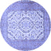 Round Machine Washable Persian Blue Traditional Rug, wshtr4769blu