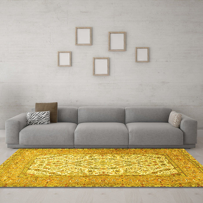Machine Washable Persian Yellow Traditional Rug in a Living Room, wshtr4769yw
