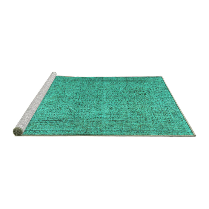 Sideview of Machine Washable Persian Turquoise Traditional Area Rugs, wshtr476turq