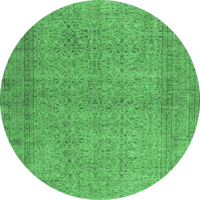 Round Machine Washable Persian Emerald Green Traditional Area Rugs, wshtr476emgrn