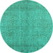 Round Persian Turquoise Traditional Rug, tr476turq