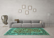 Machine Washable Persian Turquoise Traditional Area Rugs in a Living Room,, wshtr4770turq