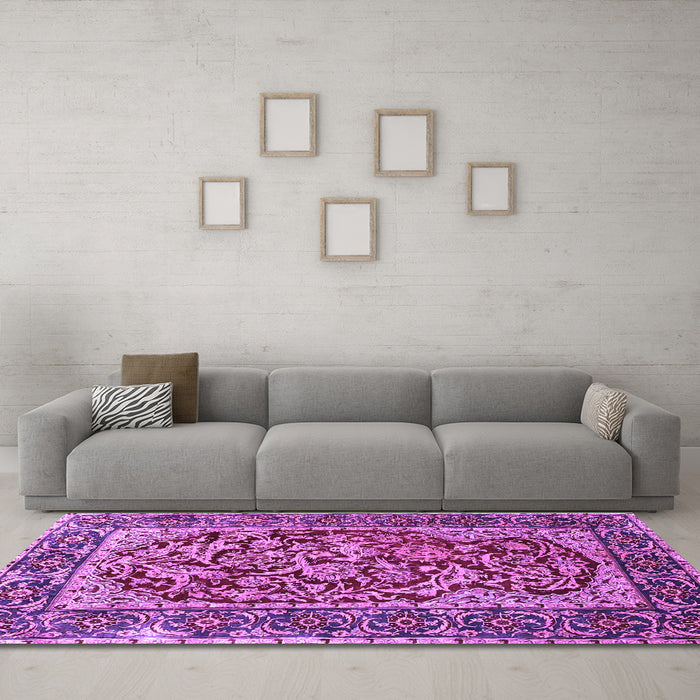 Machine Washable Persian Purple Traditional Area Rugs in a Living Room, wshtr4770pur