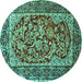 Round Machine Washable Persian Turquoise Traditional Area Rugs, wshtr4770turq