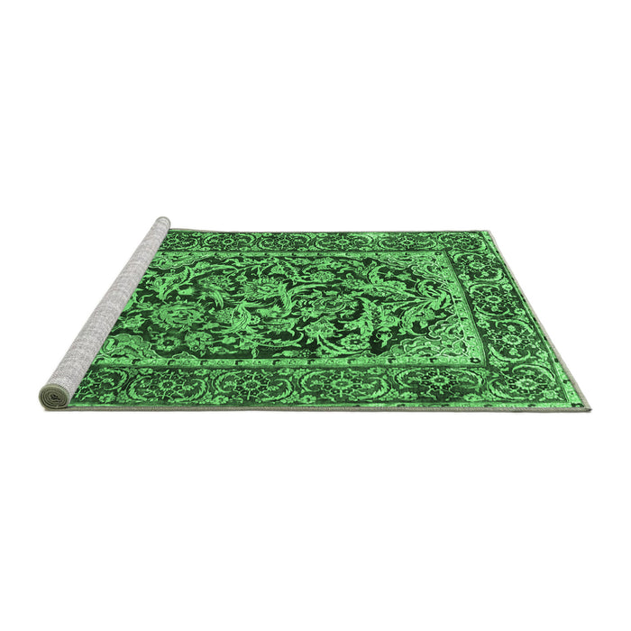 Sideview of Machine Washable Persian Emerald Green Traditional Area Rugs, wshtr4770emgrn