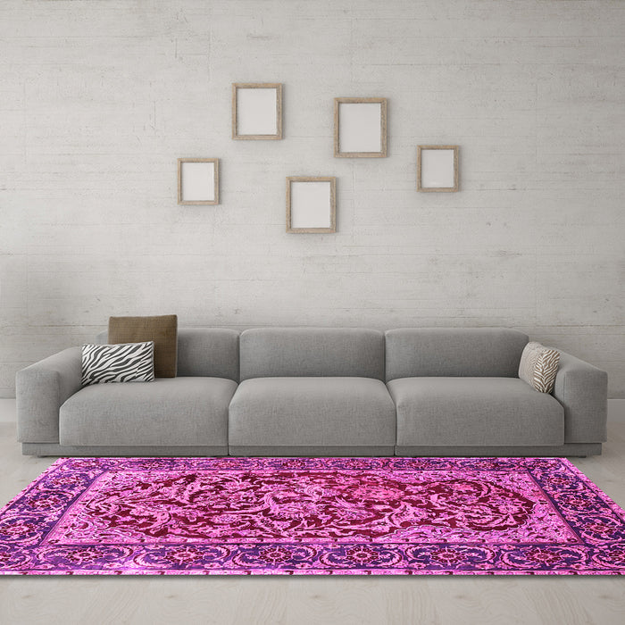 Machine Washable Persian Pink Traditional Rug in a Living Room, wshtr4770pnk