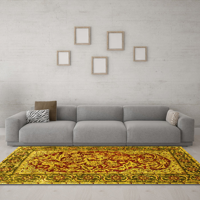 Machine Washable Persian Yellow Traditional Rug in a Living Room, wshtr4770yw
