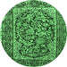 Round Machine Washable Persian Emerald Green Traditional Area Rugs, wshtr4770emgrn