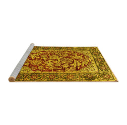 Sideview of Machine Washable Persian Yellow Traditional Rug, wshtr4770yw