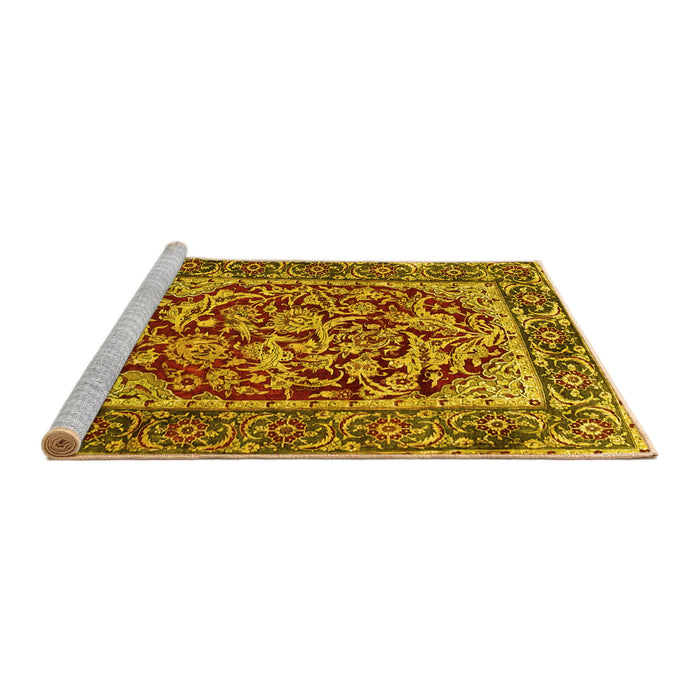 Sideview of Machine Washable Persian Yellow Traditional Rug, wshtr4770yw