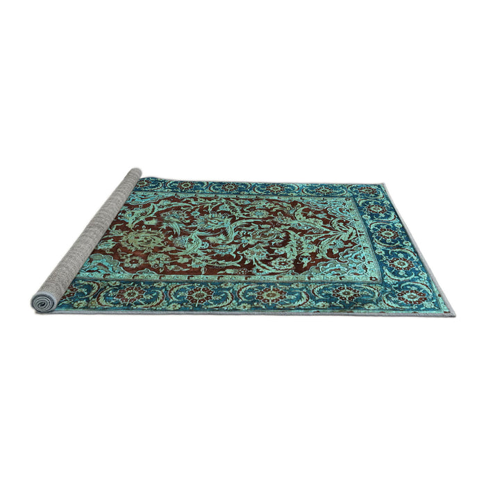 Sideview of Machine Washable Persian Light Blue Traditional Rug, wshtr4770lblu