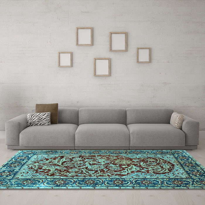 Machine Washable Persian Light Blue Traditional Rug in a Living Room, wshtr4770lblu
