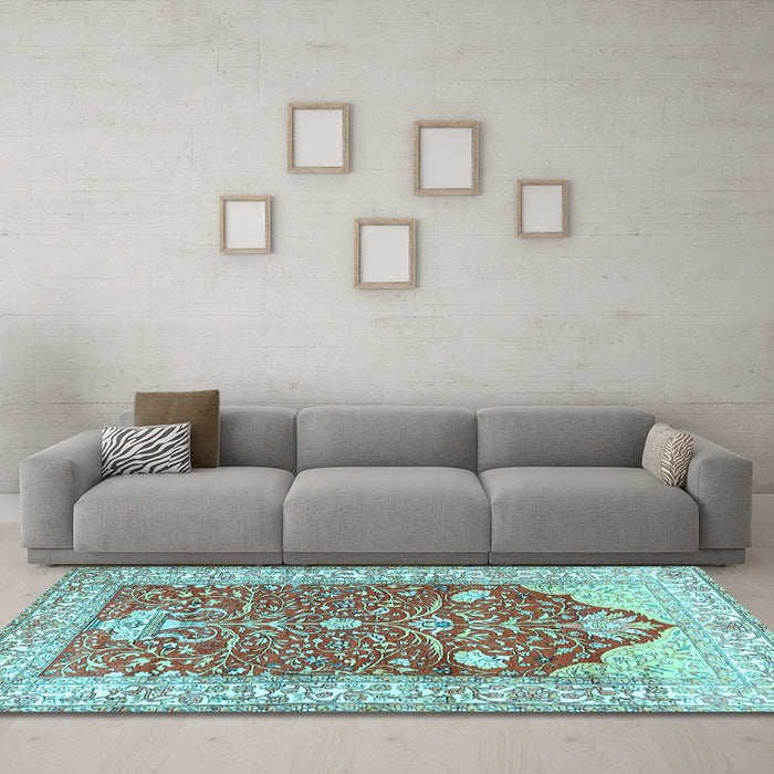 Machine Washable Animal Light Blue Traditional Rug in a Living Room, wshtr4771lblu
