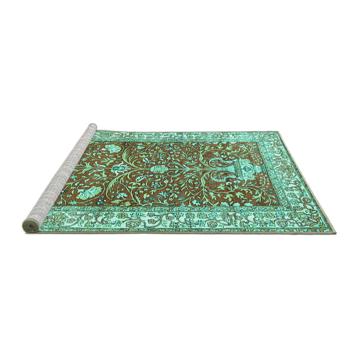 Sideview of Machine Washable Animal Turquoise Traditional Area Rugs, wshtr4771turq