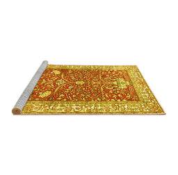 Sideview of Machine Washable Animal Yellow Traditional Rug, wshtr4771yw
