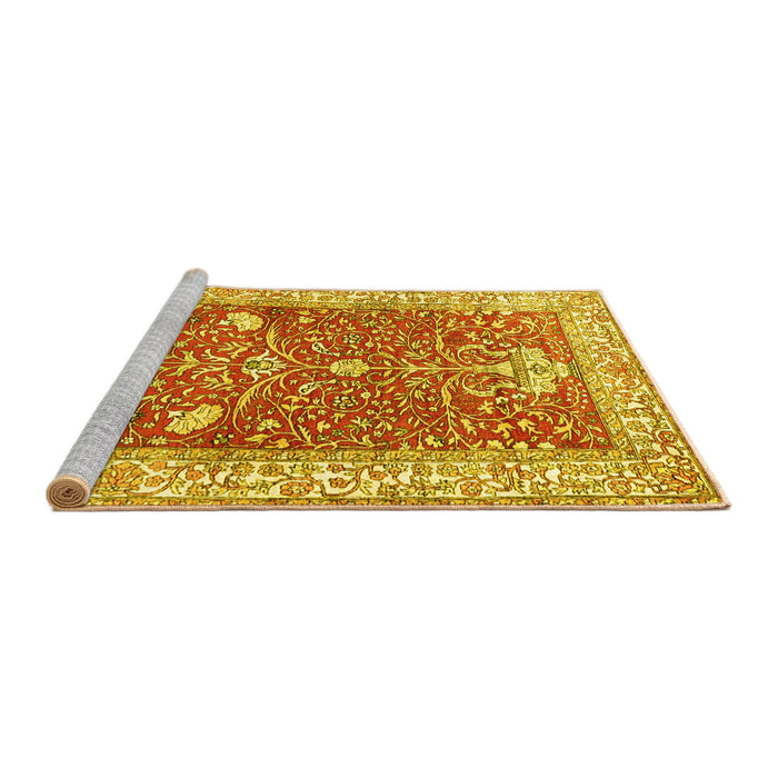 Sideview of Machine Washable Animal Yellow Traditional Rug, wshtr4771yw
