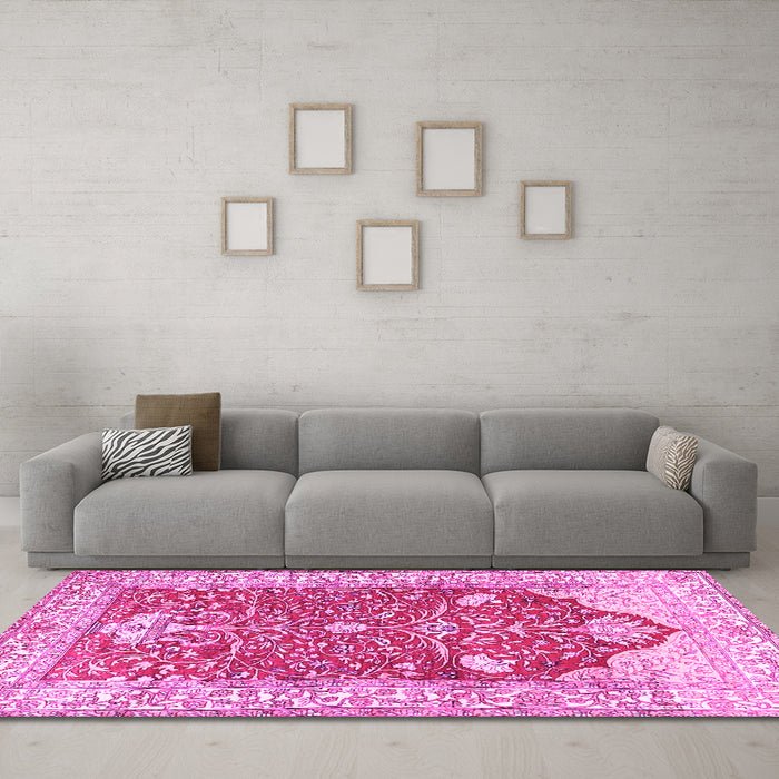Machine Washable Animal Pink Traditional Rug in a Living Room, wshtr4771pnk