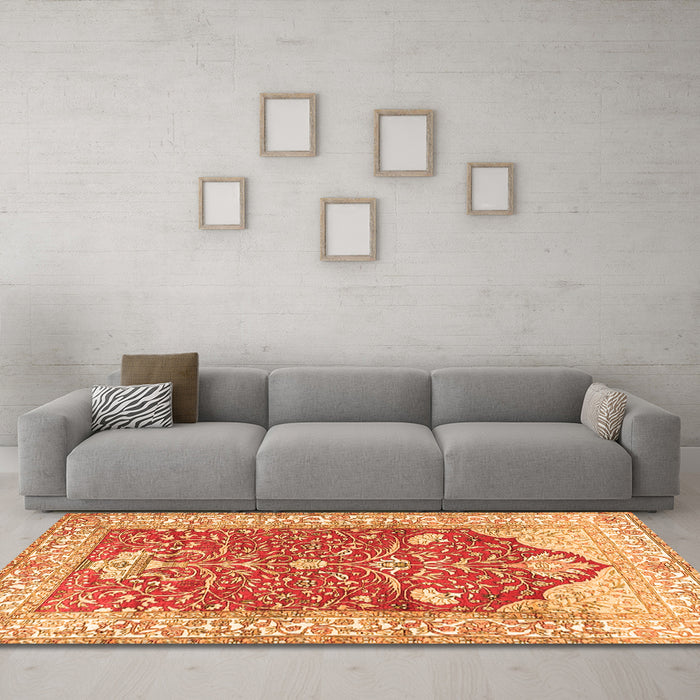 Machine Washable Animal Orange Traditional Area Rugs in a Living Room, wshtr4771org