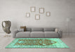 Machine Washable Animal Turquoise Traditional Area Rugs in a Living Room,, wshtr4771turq