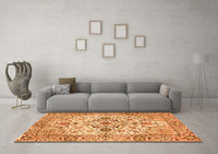 Machine Washable Medallion Orange Traditional Rug, wshtr4772org