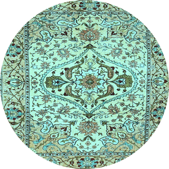 Round Medallion Light Blue Traditional Rug, tr4772lblu