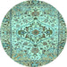 Round Medallion Light Blue Traditional Rug, tr4772lblu