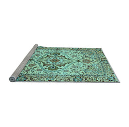 Sideview of Machine Washable Medallion Light Blue Traditional Rug, wshtr4772lblu