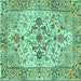 Square Machine Washable Medallion Turquoise Traditional Area Rugs, wshtr4772turq