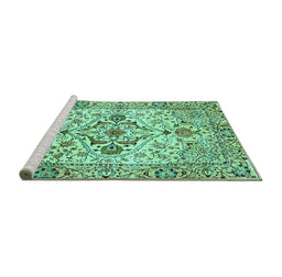 Sideview of Machine Washable Medallion Turquoise Traditional Area Rugs, wshtr4772turq
