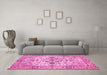 Machine Washable Medallion Pink Traditional Rug in a Living Room, wshtr4772pnk