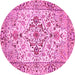 Round Machine Washable Medallion Pink Traditional Rug, wshtr4772pnk