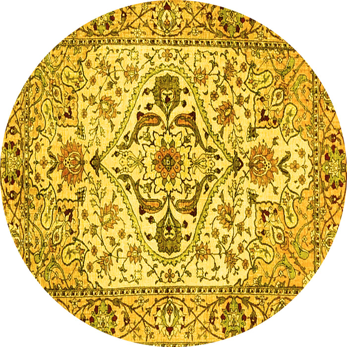 Round Machine Washable Medallion Yellow Traditional Rug, wshtr4772yw