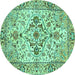 Round Machine Washable Medallion Turquoise Traditional Area Rugs, wshtr4772turq