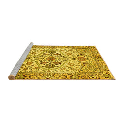 Sideview of Machine Washable Medallion Yellow Traditional Rug, wshtr4772yw
