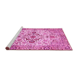 Sideview of Machine Washable Medallion Pink Traditional Rug, wshtr4772pnk