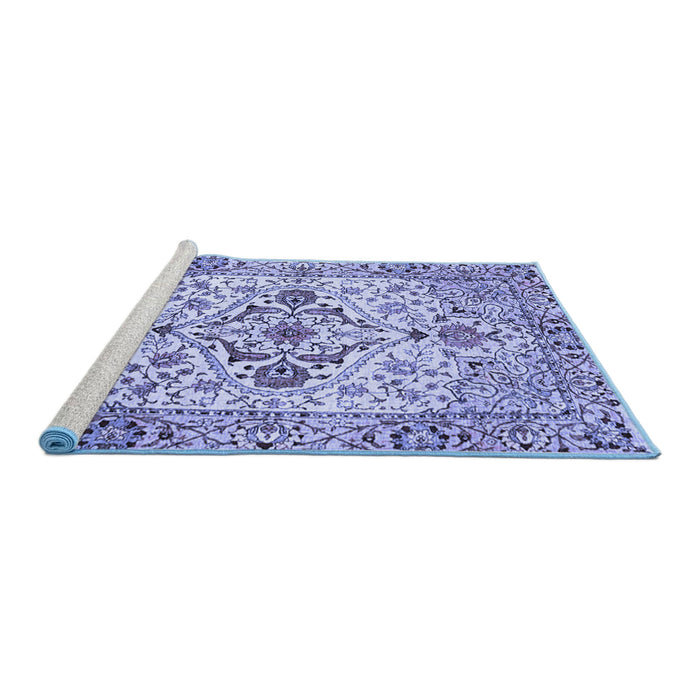 Sideview of Machine Washable Medallion Blue Traditional Rug, wshtr4772blu