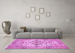 Machine Washable Medallion Purple Traditional Area Rugs in a Living Room, wshtr4772pur