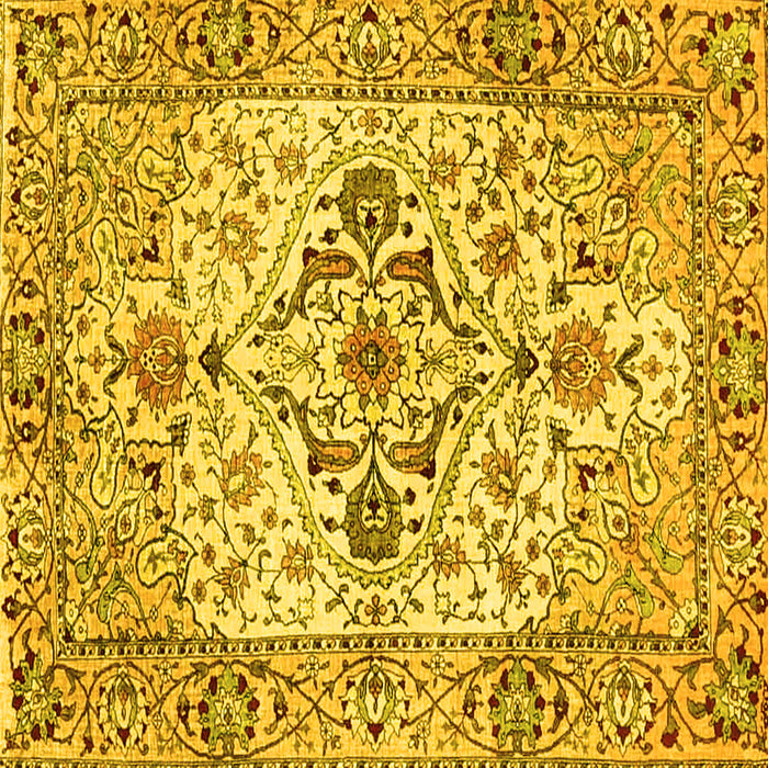 Square Machine Washable Medallion Yellow Traditional Rug, wshtr4772yw