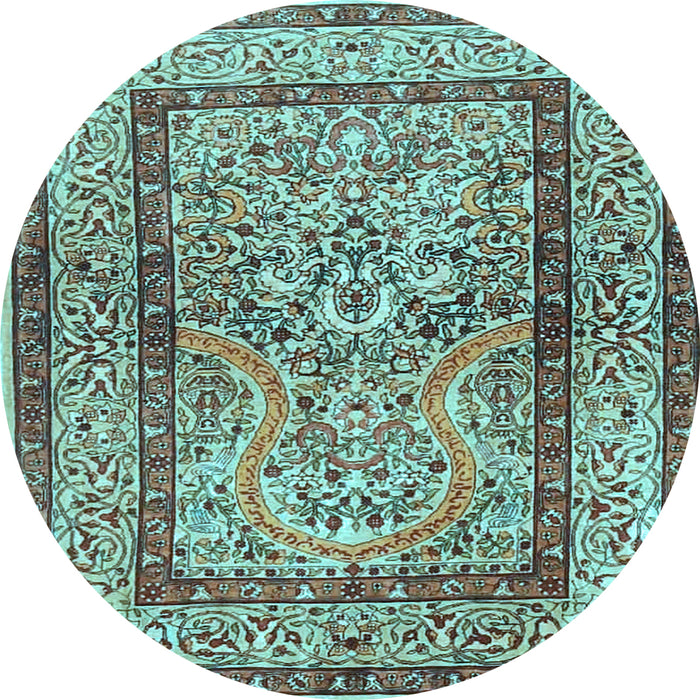 Round Animal Light Blue Traditional Rug, tr4773lblu