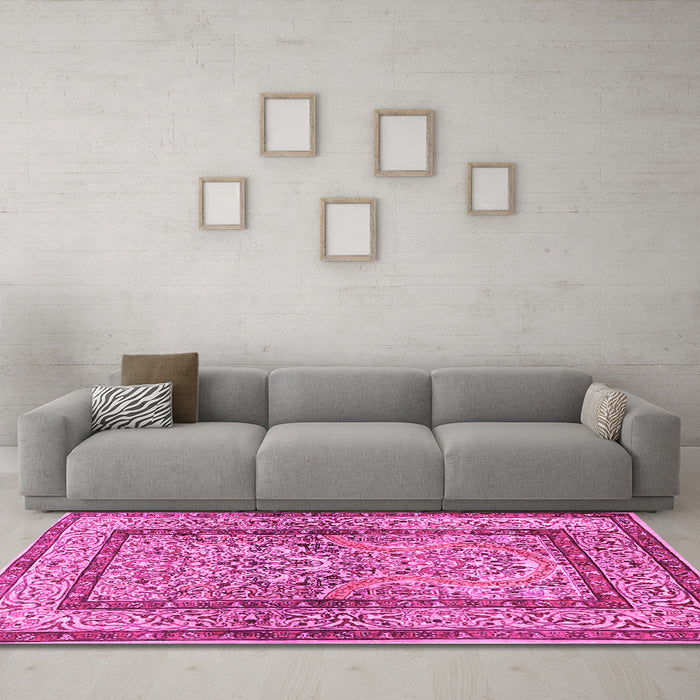 Machine Washable Animal Pink Traditional Rug in a Living Room, wshtr4773pnk