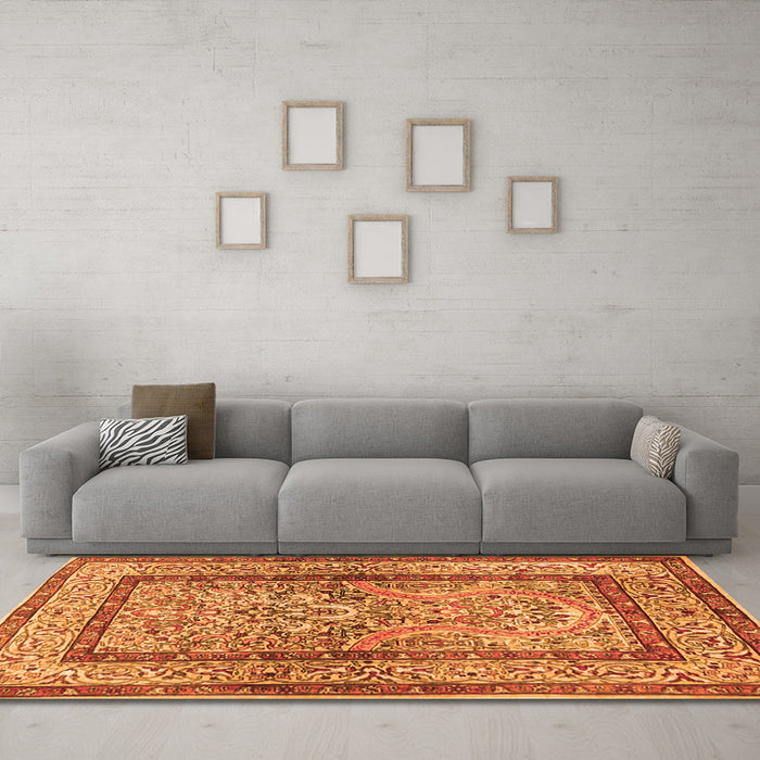 Machine Washable Animal Orange Traditional Area Rugs in a Living Room, wshtr4773org