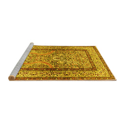 Sideview of Machine Washable Animal Yellow Traditional Rug, wshtr4773yw