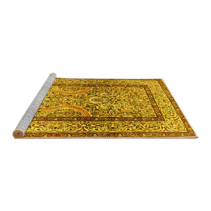 Sideview of Machine Washable Animal Yellow Traditional Rug, wshtr4773yw