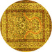 Round Animal Yellow Traditional Rug, tr4773yw