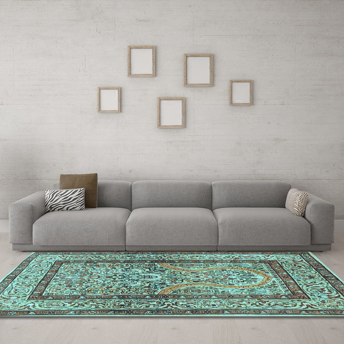 Machine Washable Animal Light Blue Traditional Rug in a Living Room, wshtr4773lblu