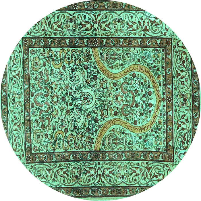 Round Machine Washable Animal Turquoise Traditional Area Rugs, wshtr4773turq